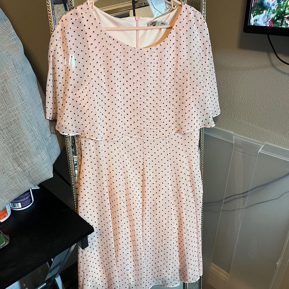 Danny & Nicole Short Sleeve Pin Dot Fit + Flare Dress PINK POLKA DOT 10P